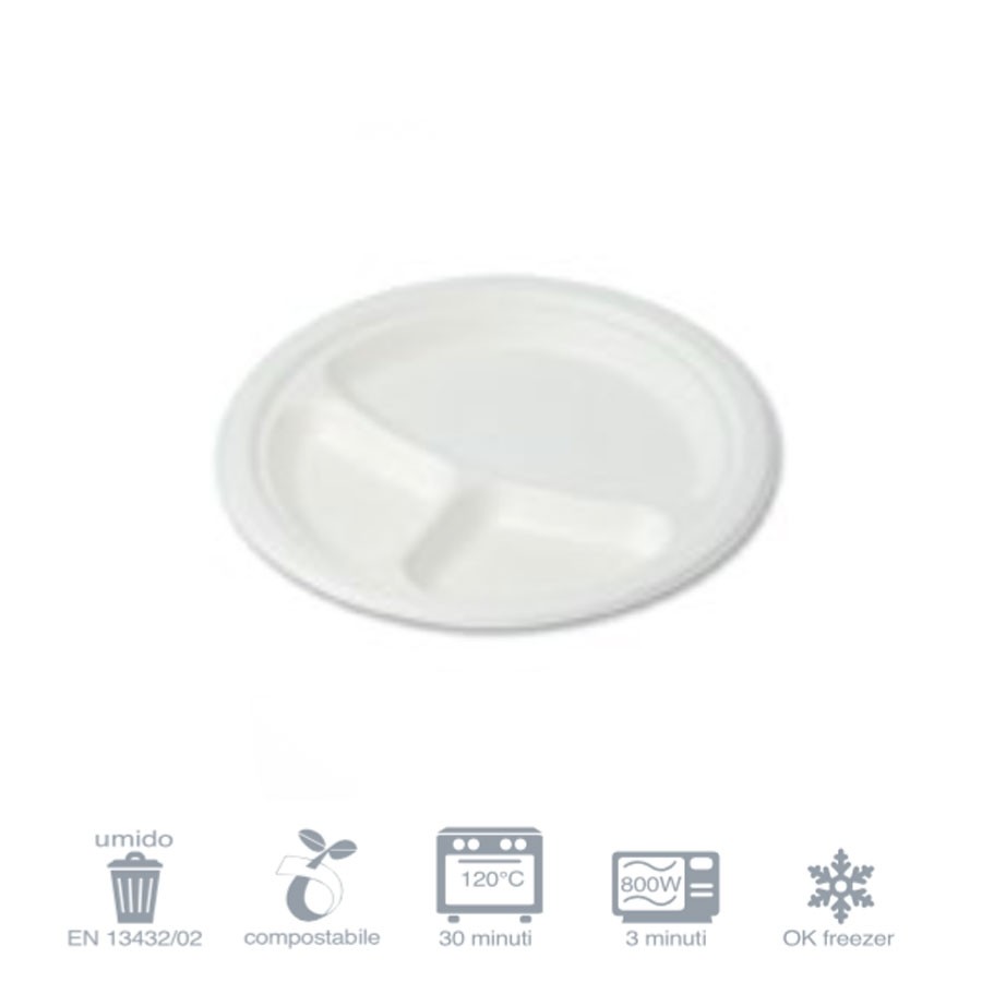 Piatto tondo bio - 3 scomparti Ø26 - 500 pezzi