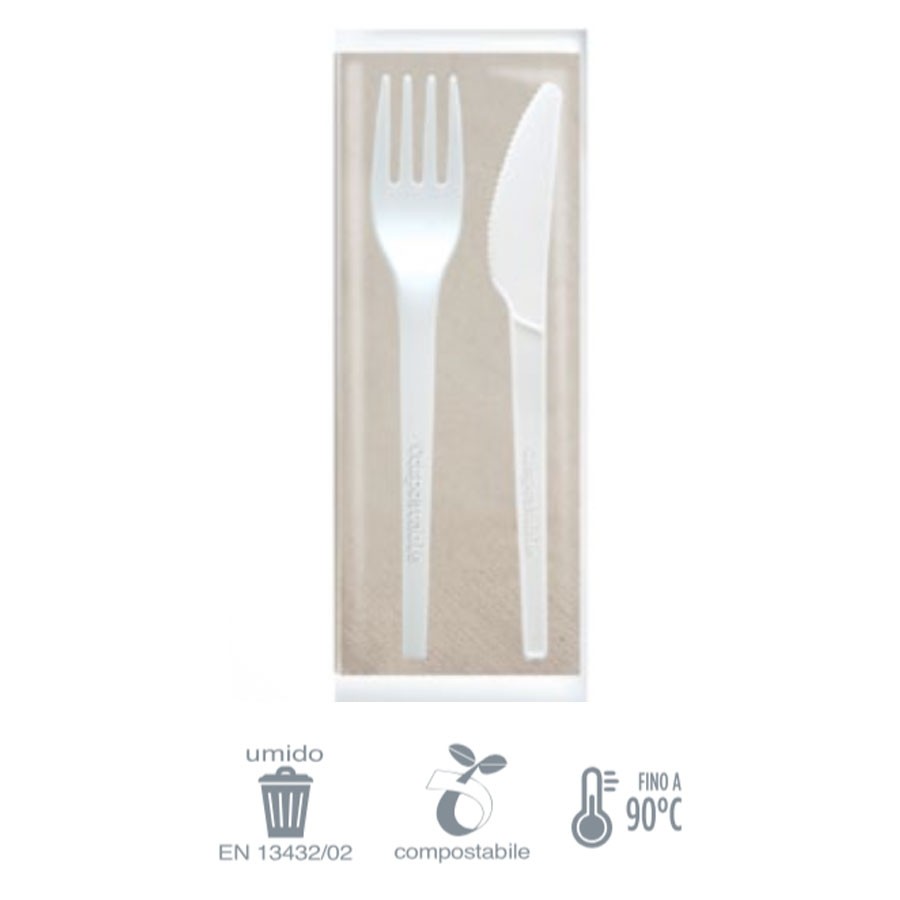 Set posate in bioplast e tovagliolo - 200 pezzi