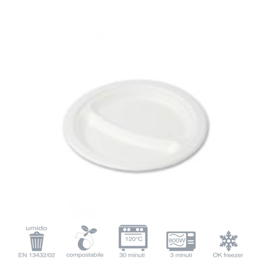 Piatto tondo bio - 2 scomparti Ø23 - 1000 pezzi