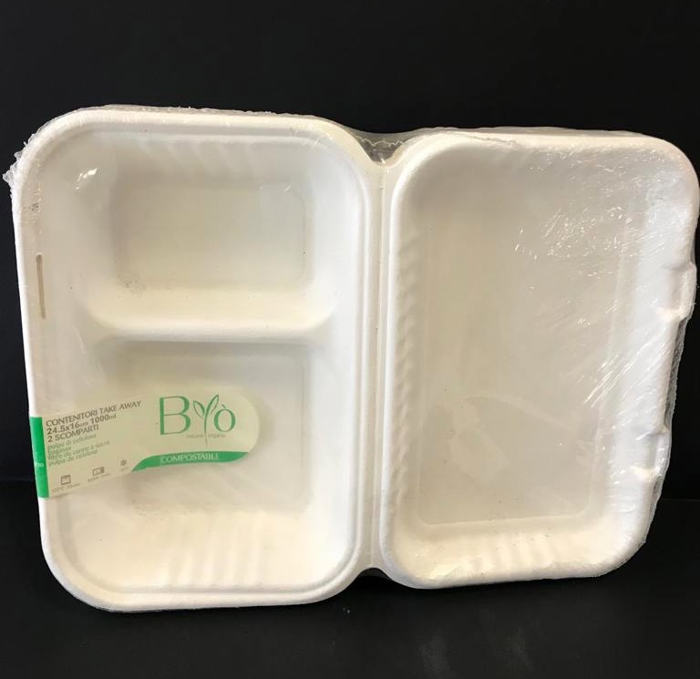 Vaschetta compostabile 2 scomparti ml. 1000 - 25 pezzi